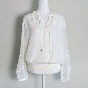 WHBM Women's Embroidered Dotted Swiss Blouse Top  Size S  Ivory